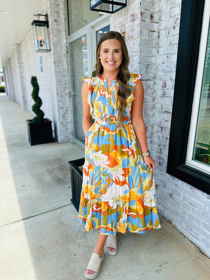 THML| Flutter & Floral Midi Dress