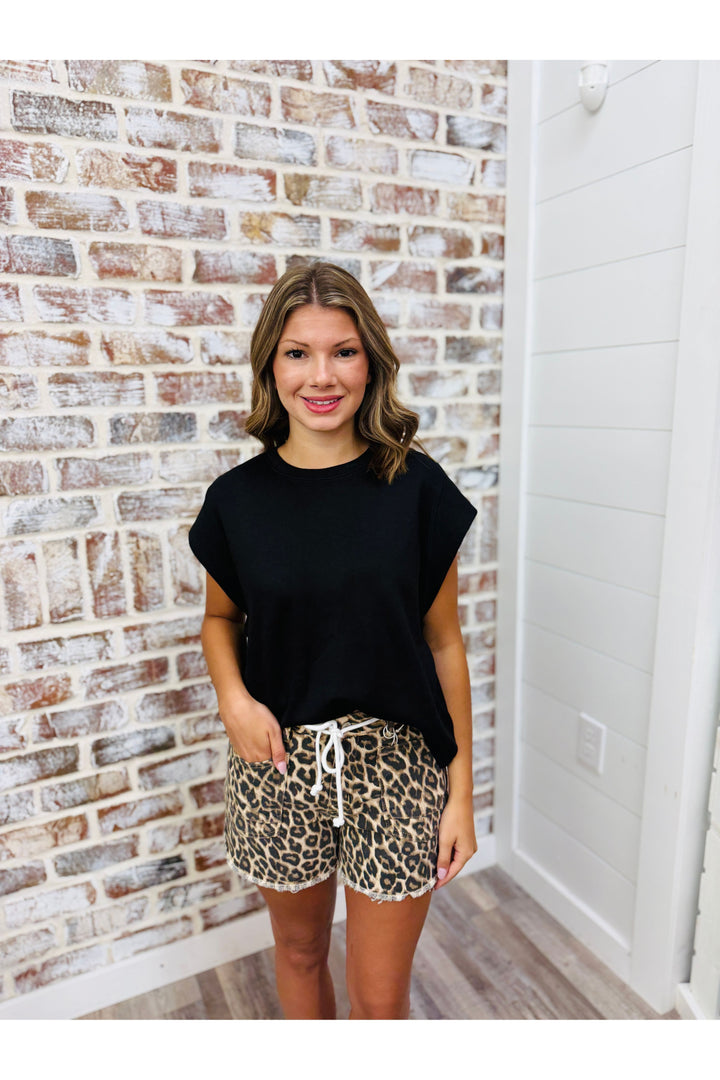 Vervet| High Rise A-Line Leopard Drawstring Shorts