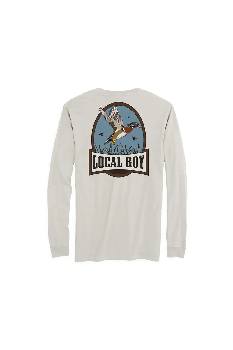 Grey long sleeve tee with duck on back
