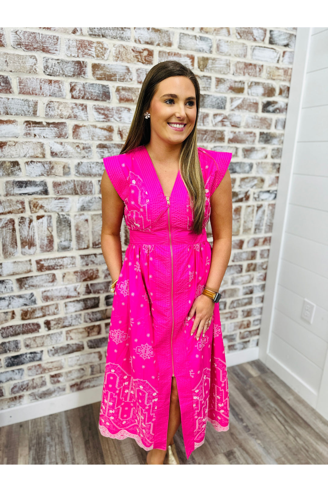 Stitched In Pink Midi Dress