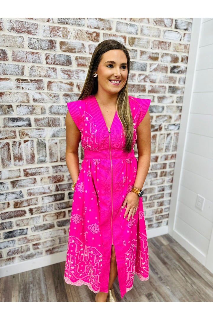 Stitched In Pink Midi Dress