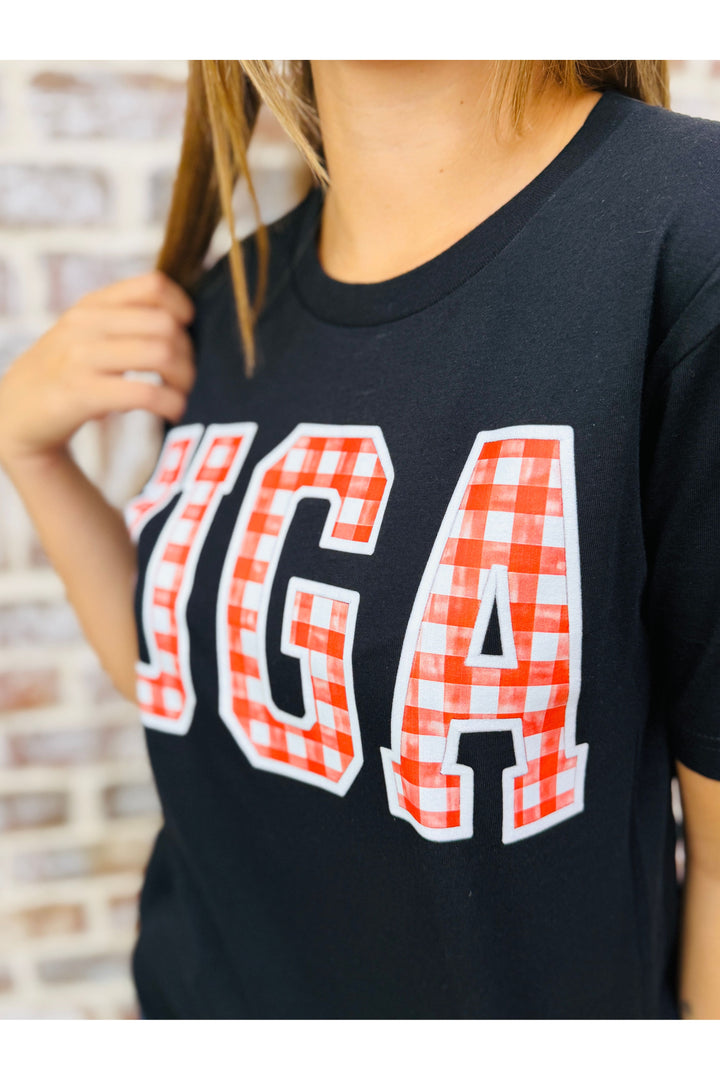 UGA Gingham Black Tee