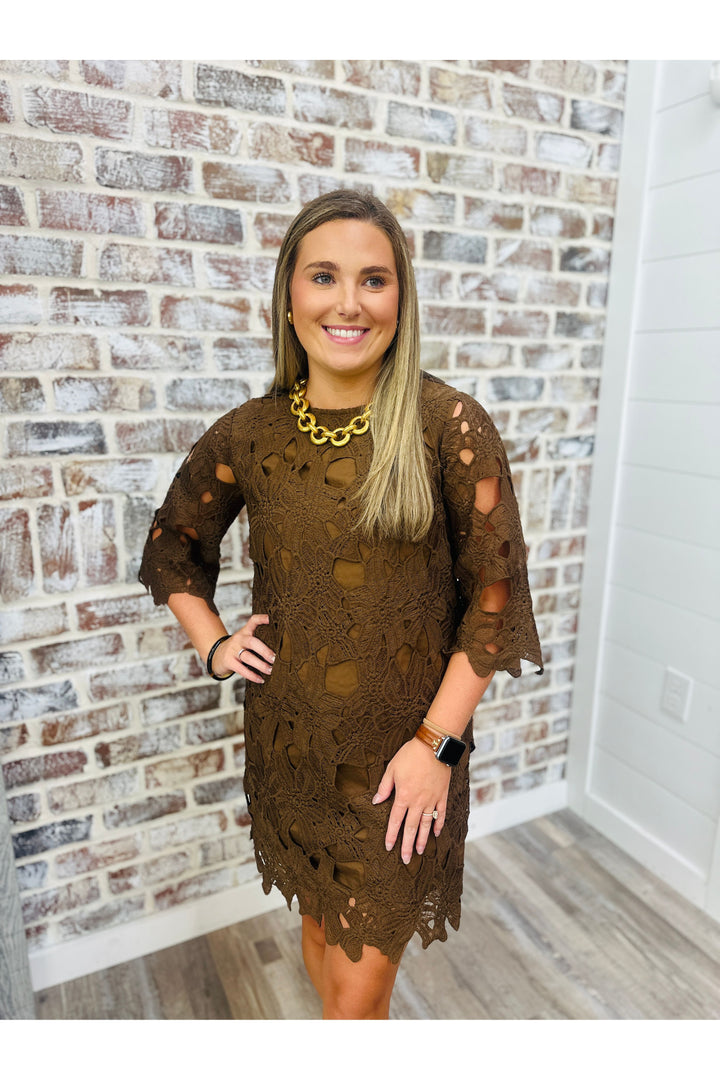Chocolate Lace Crochet Dress