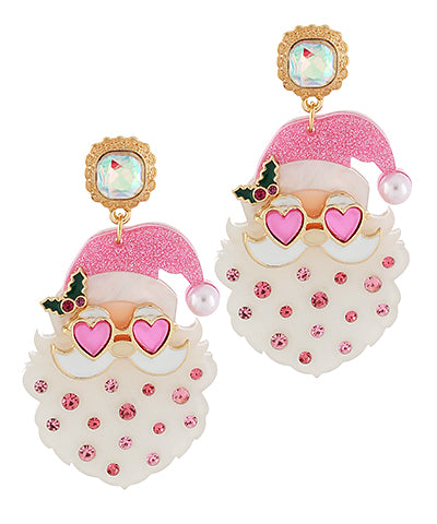 Christmas Santa pink Glitter Earrings