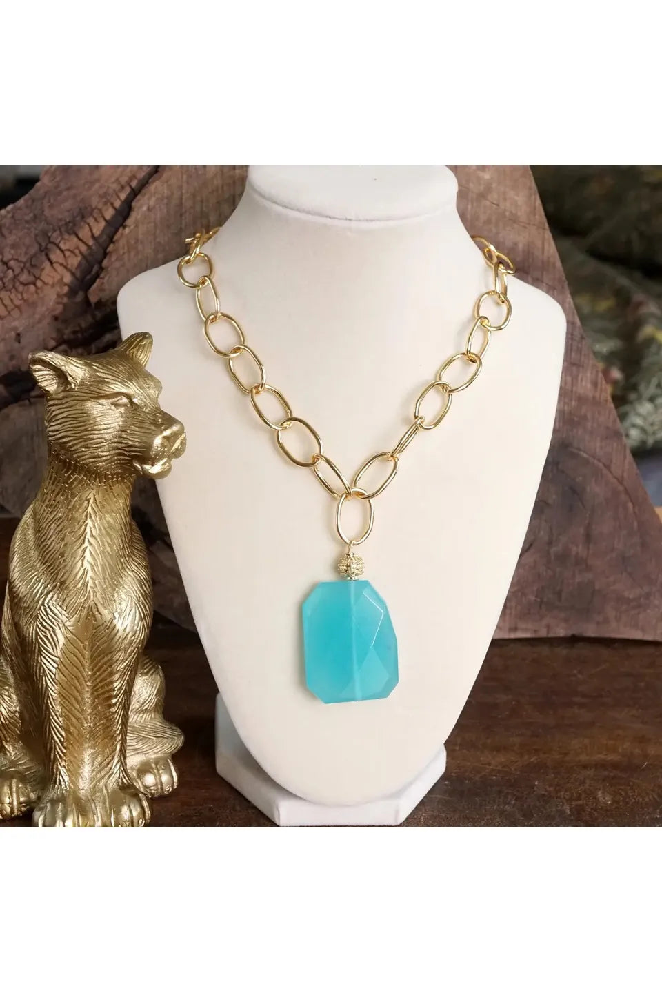 Statement Natural Stone Chain Necklace