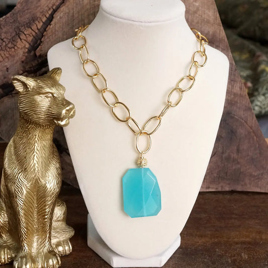 Statement Natural Stone Chain Necklace