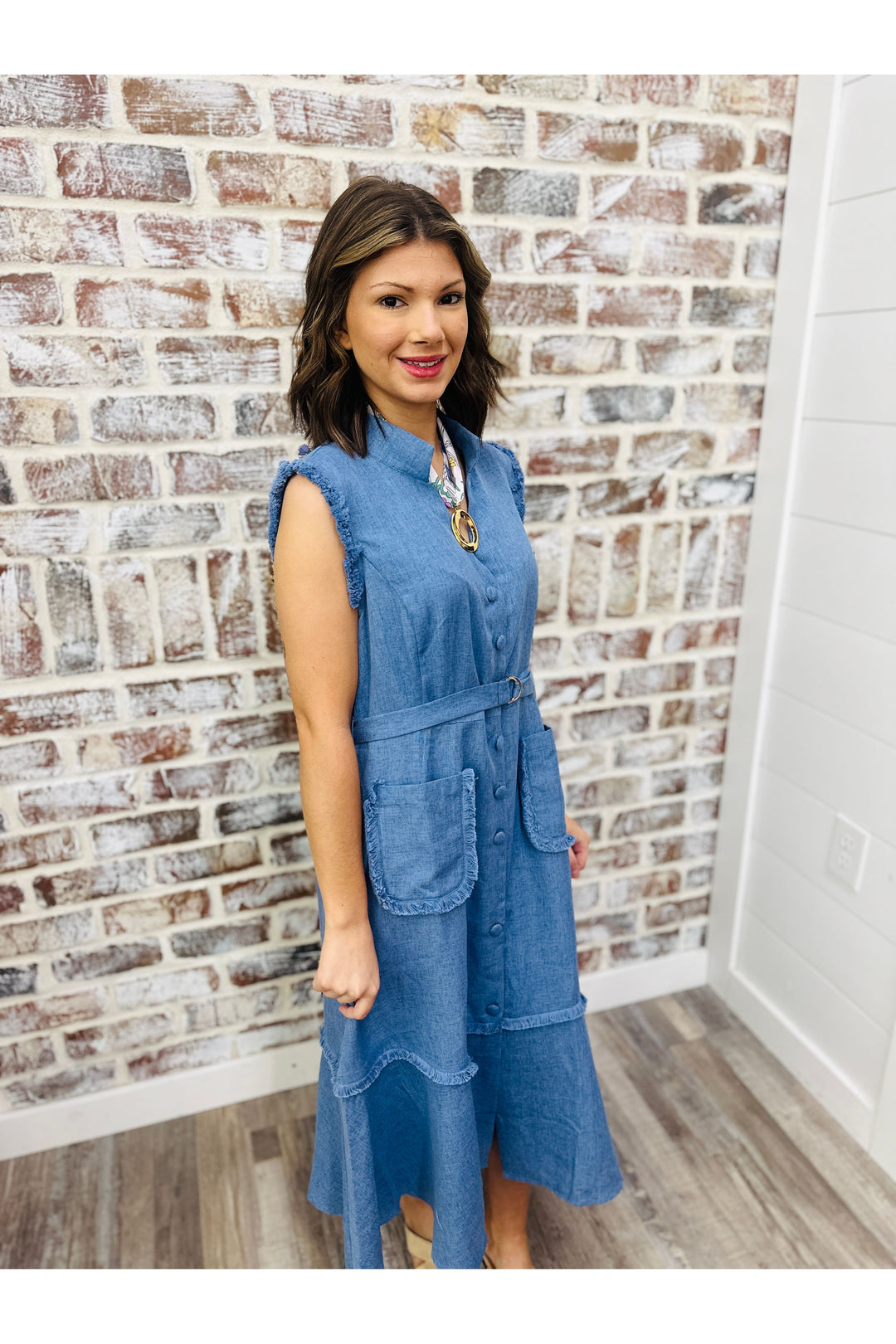 Denim Dayz Fringe Midi Dress