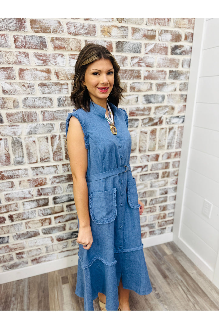 Denim Dayz Fringe Midi Dress