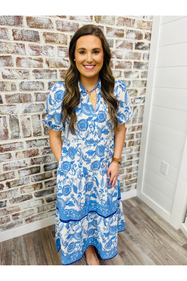 Mary Square Eloise Dress | Porcelain Vines Blue