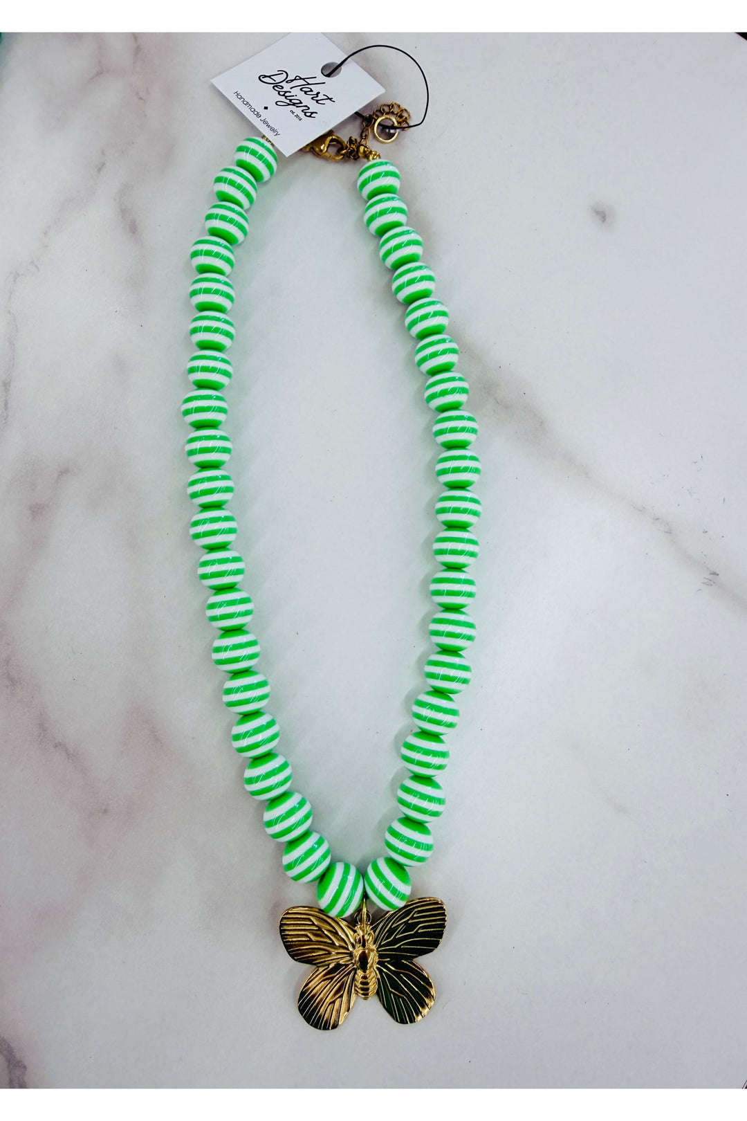 Green Butterfly Stripes Necklace