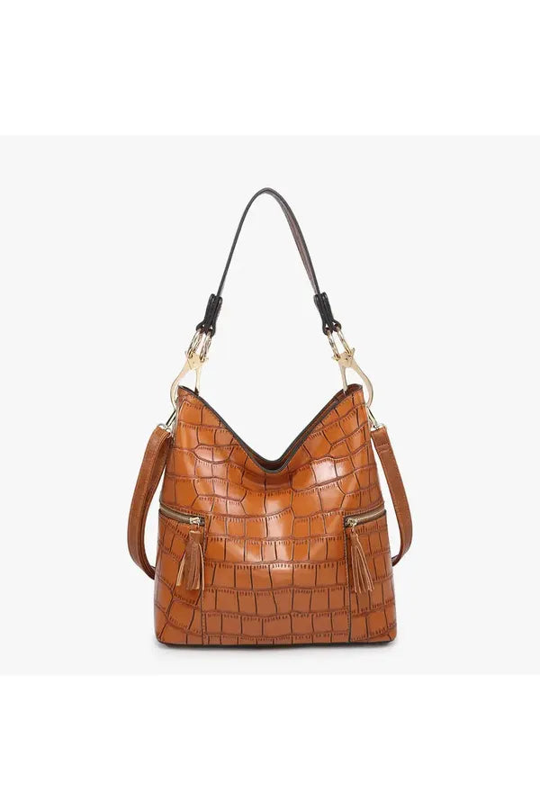 Brown Crocodile Print Hobo Bag