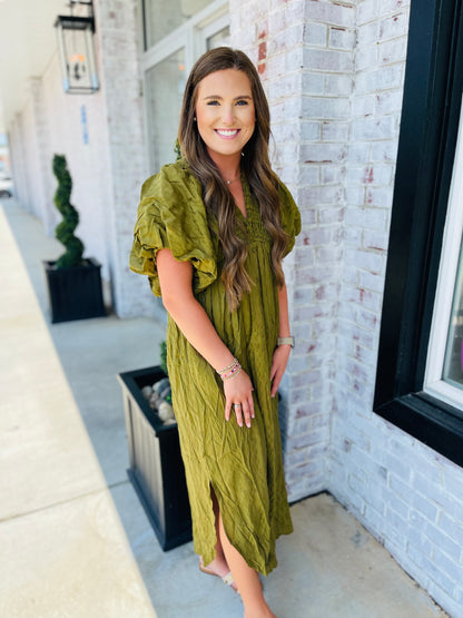 Olive Button Down Midi Dress