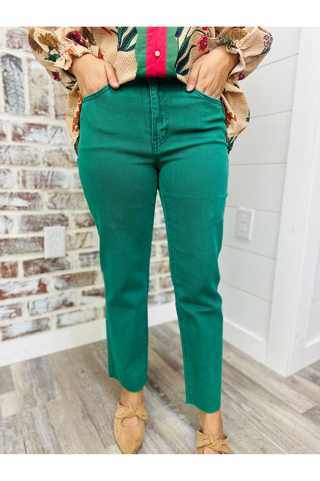 Kelly green high rise straight pants 