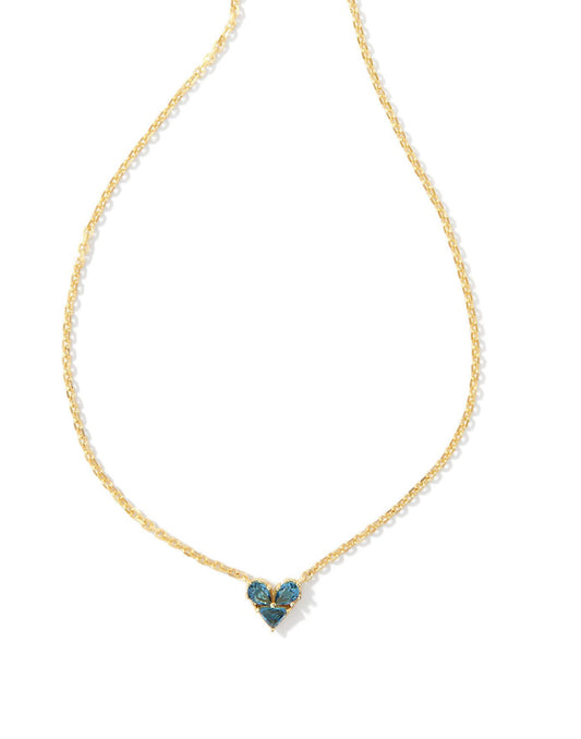 Kendra Scott| KATY HEART SHORT PENDANT NECKLACE GOLD TEAL GLASS