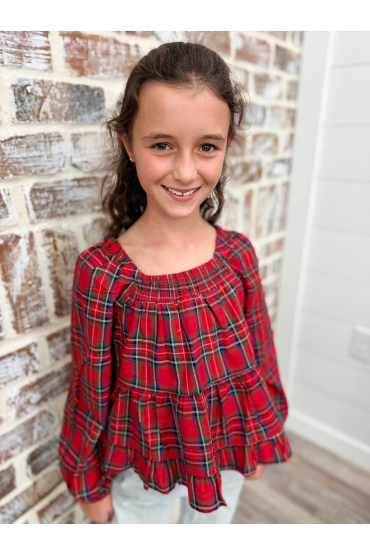 Girls Holiday Plaid Top