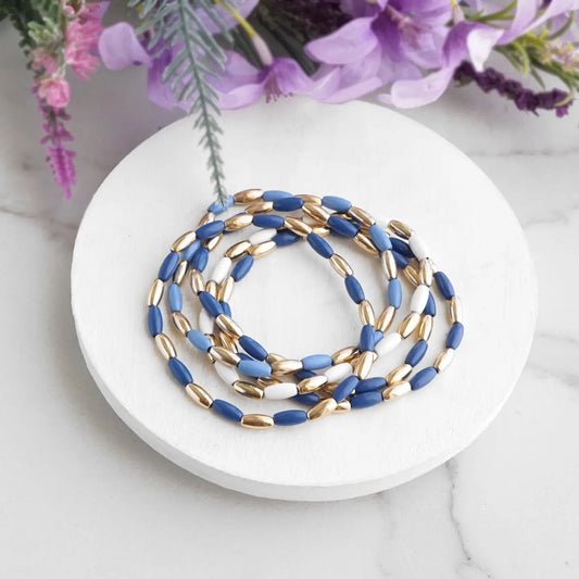 Metal Beaded Bracelet Stack 5 Bracelets~ Blue