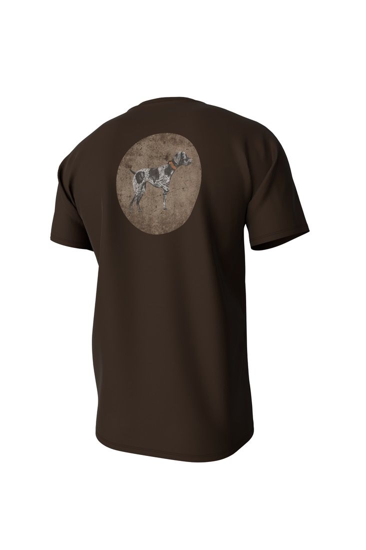 Brown tee with pointer dog