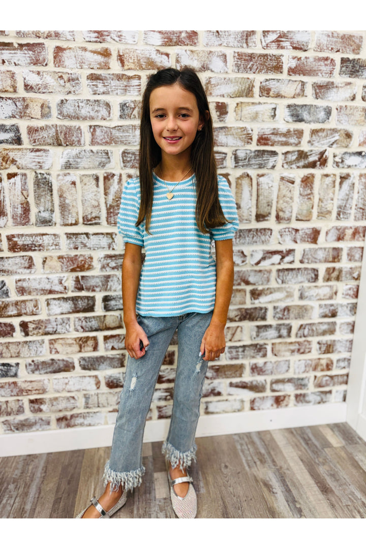 Youth Textured Stripe Knit Top - Blue