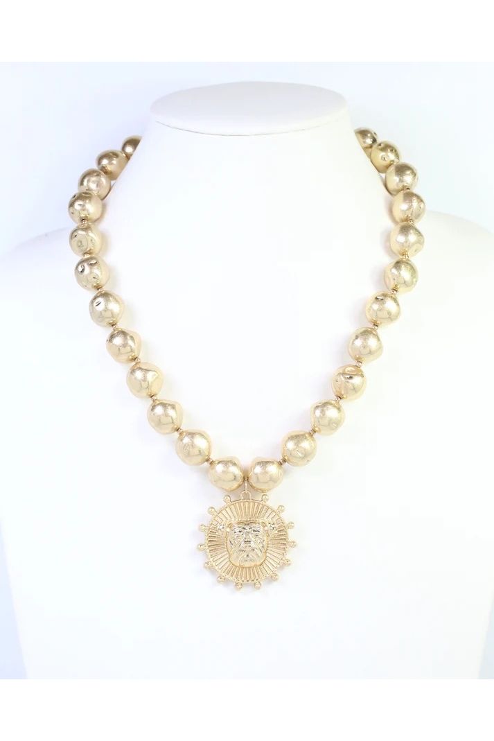 Carmen Beaded Coin Necklace-Bulldog Worn Gold