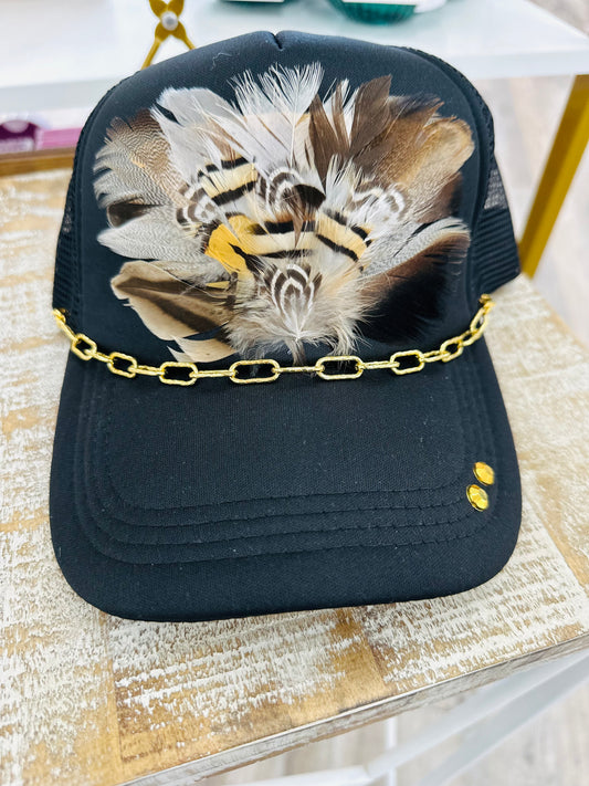 Black Feather Chain Link Hat