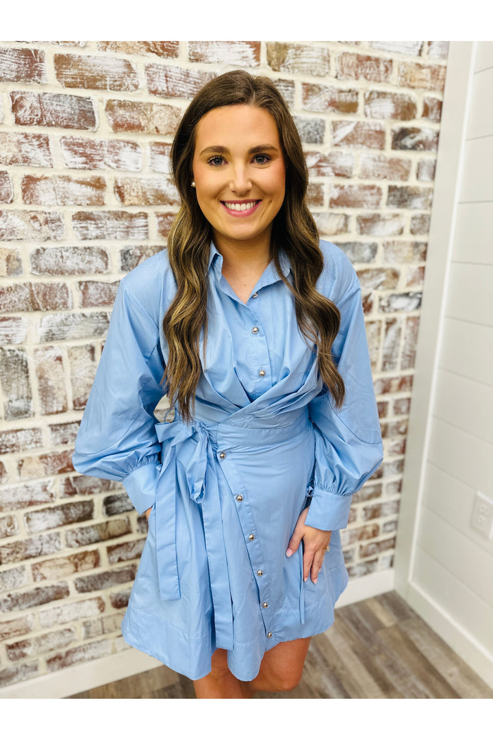 Chambray Tie Button Dress