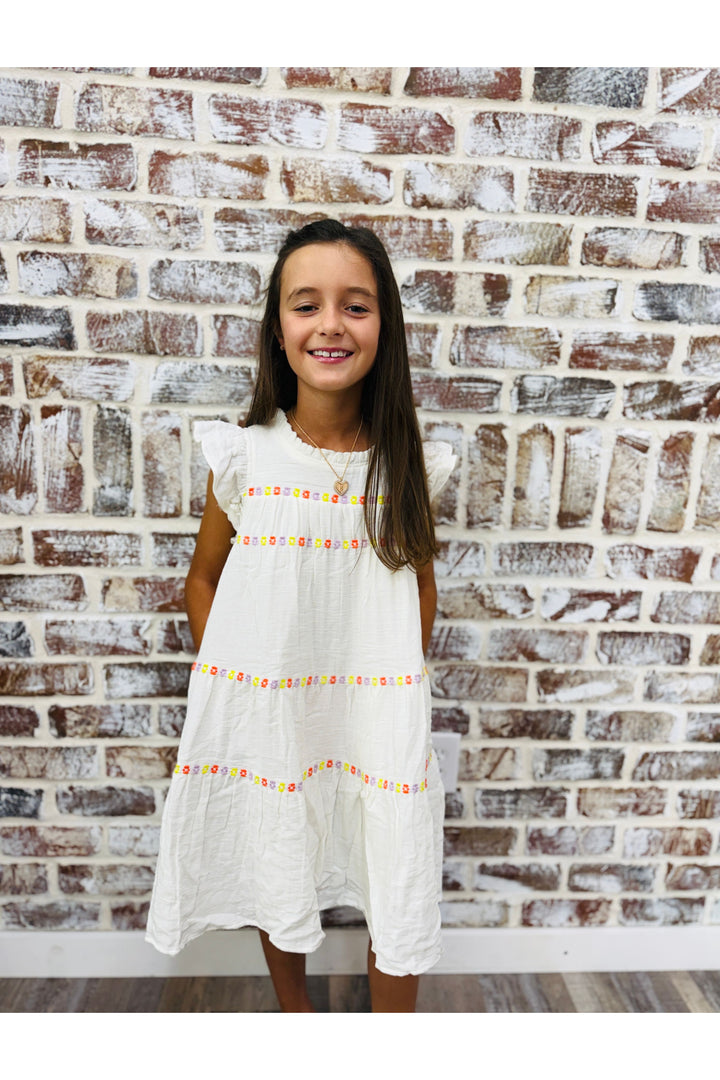 Youth Contrast Floral lace Trim Ruffle Dress