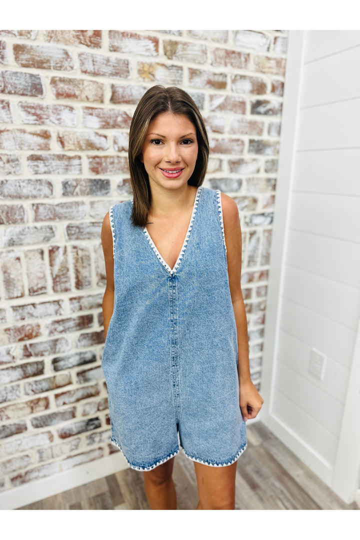 Stitched Denim Romper