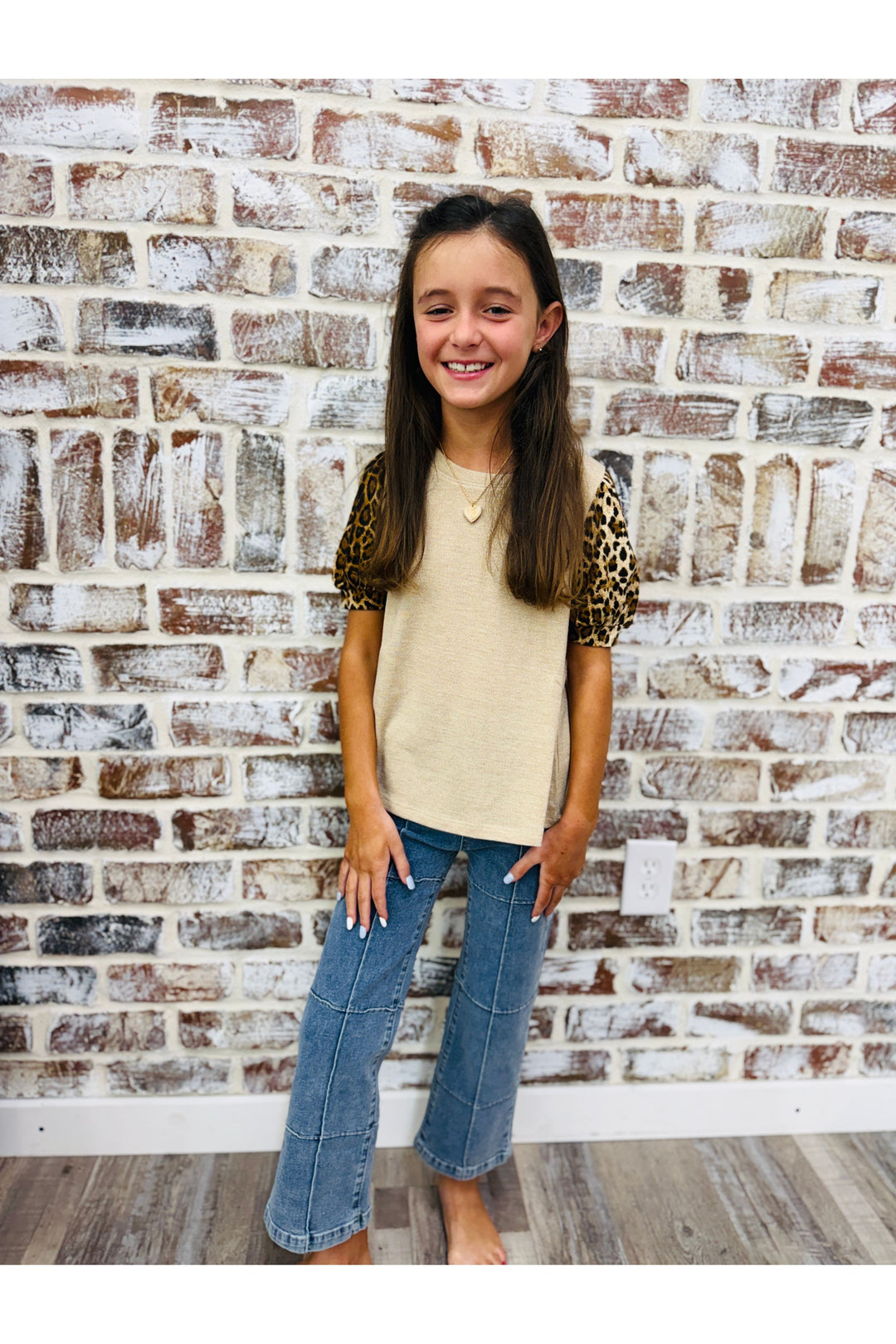 Youth Cheetah Puff Sleeve Knit Top