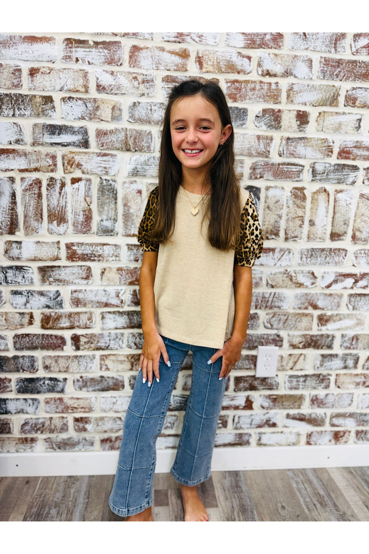 Youth Cheetah Puff Sleeve Knit Top
