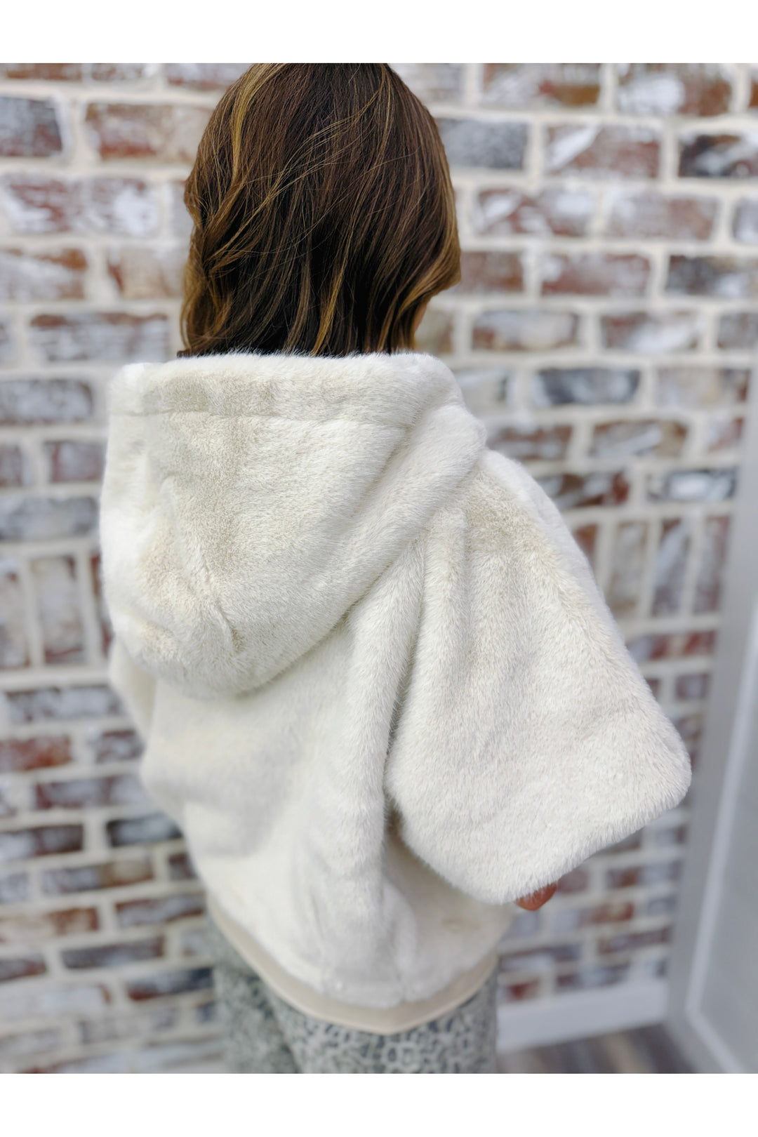 Cream Faux Fur Leather Trim Hoody Vest