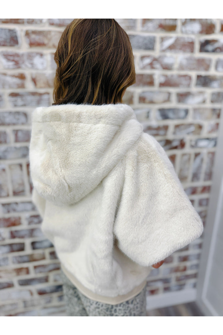 Cream Faux Fur Leather Trim Hoody Vest