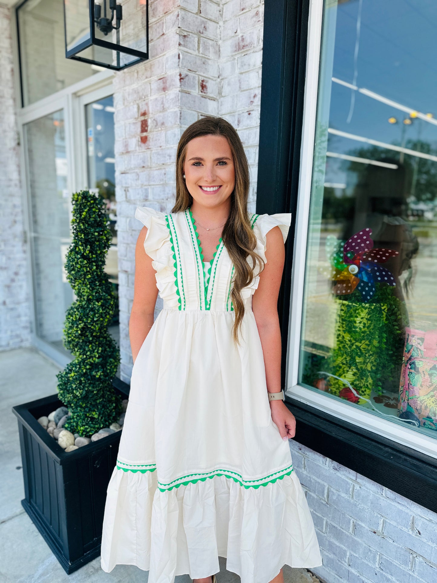 Cream & Green Midi Dress