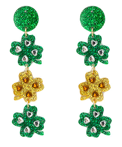 Glitter 3 Tier Clover Drop Earrings