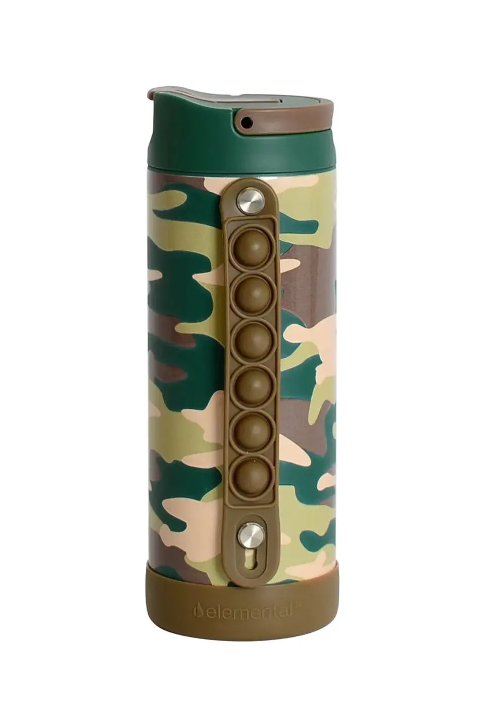 Youth 14oz Iconic pop bottle in the print green camo.