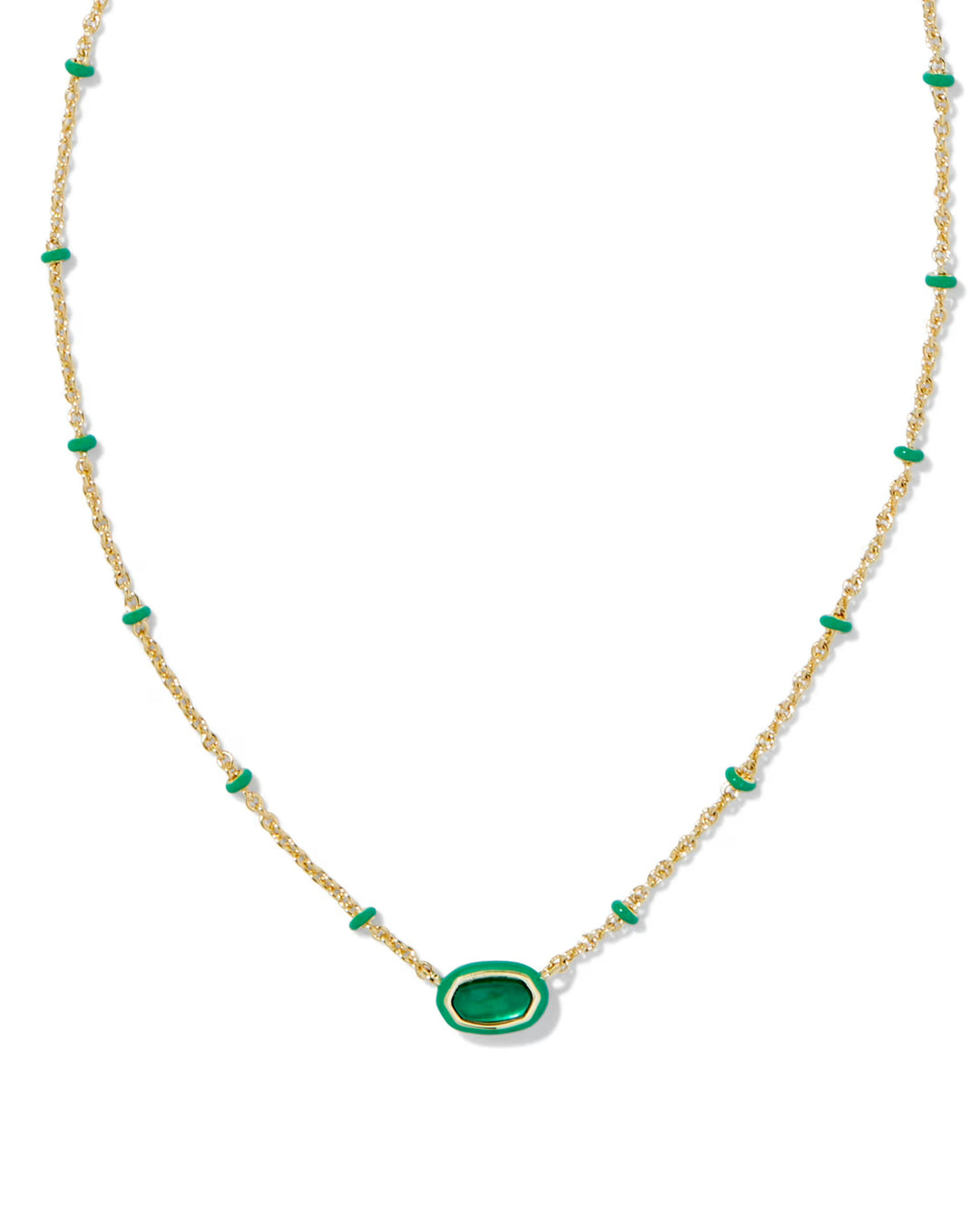 Kendra Scott | Mini Elisa Gold Enamel Frame Short Pendant Necklace in Emerald Illusion