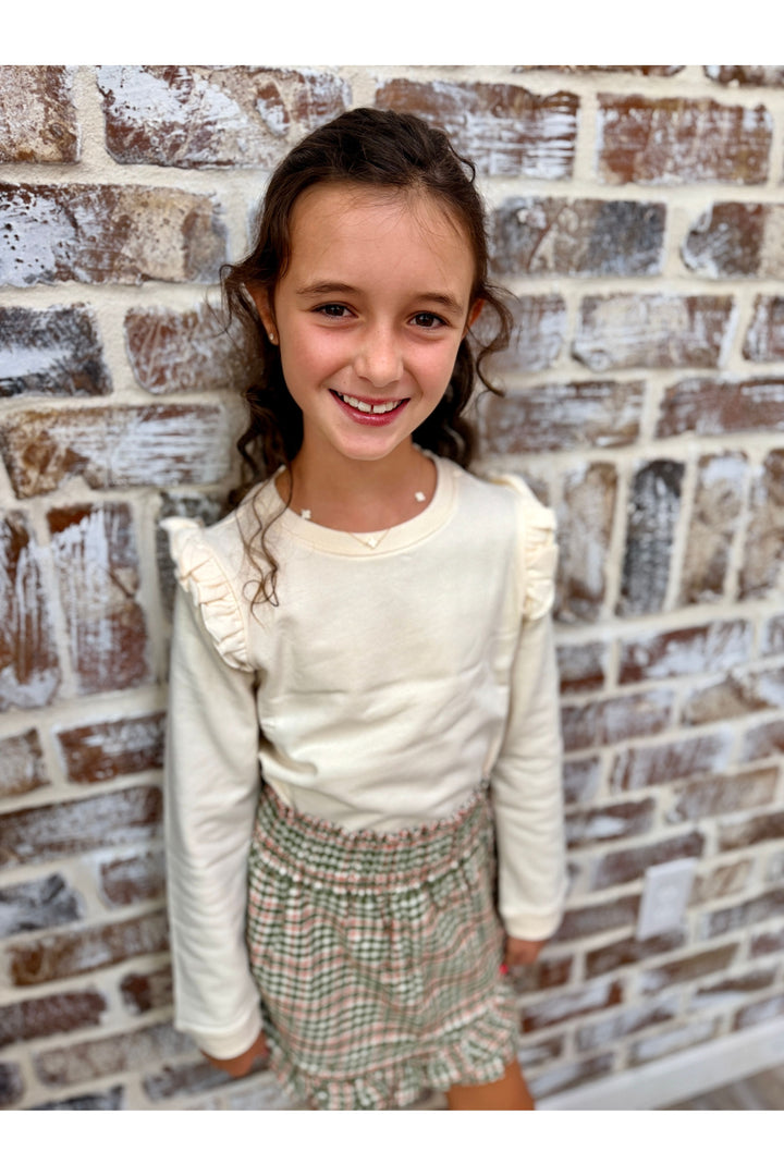 Girls Ivory Knit Flutter Sweatshirt