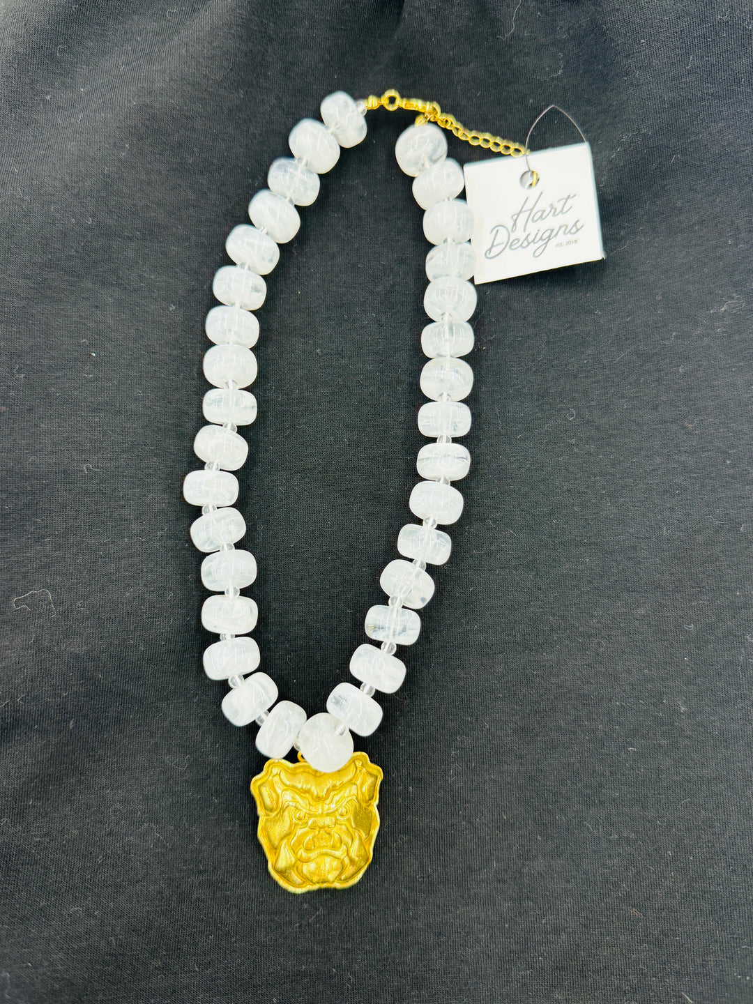 White Bead Dawg Pendant Necklace