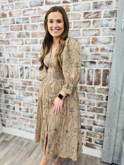 Mocha Elegance Midi Dress