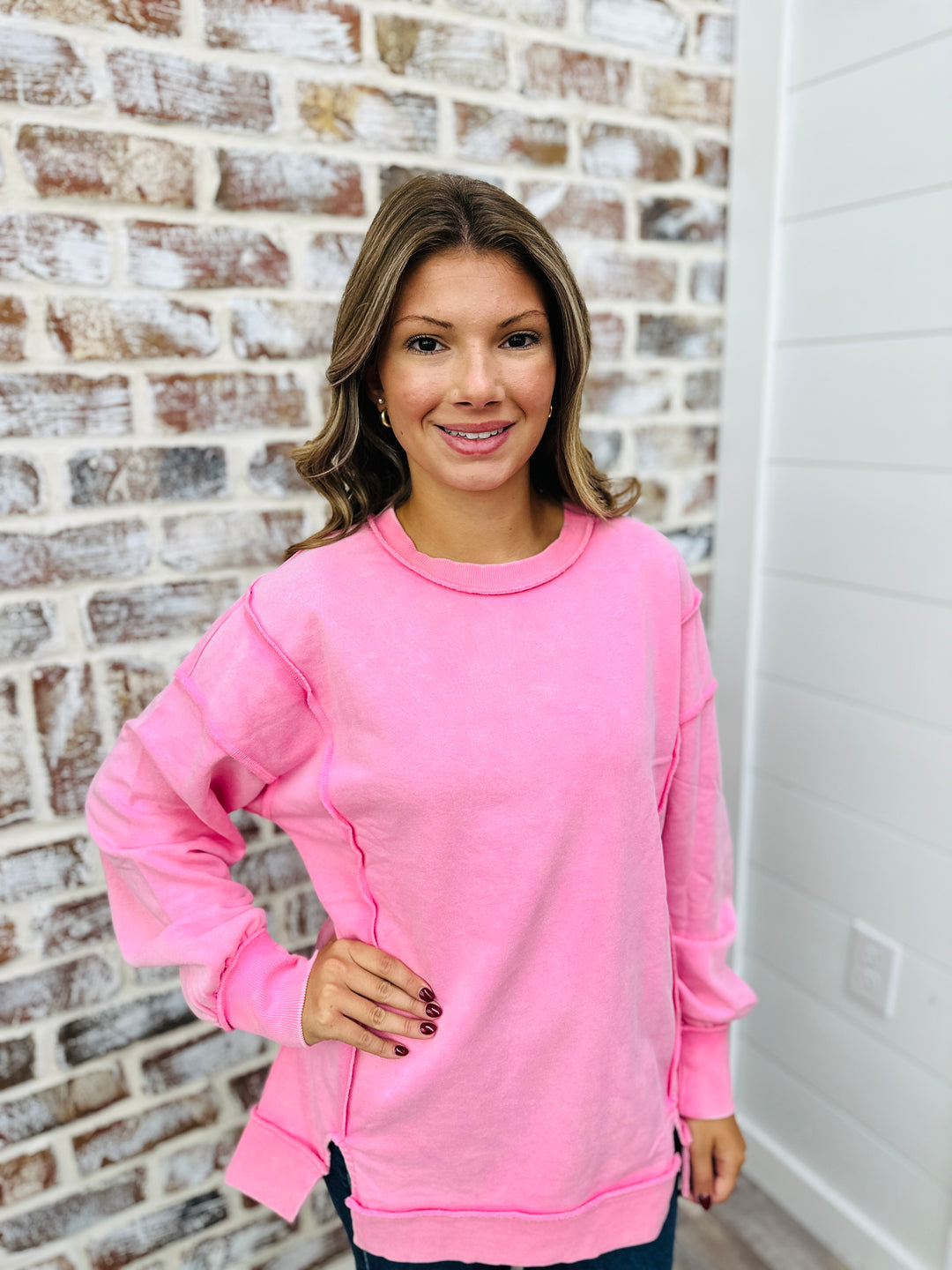 Mineral Wash Crewneck Sweatshirt - Pink