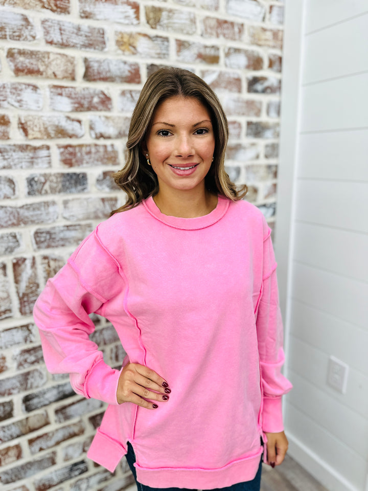 Mineral Wash Crewneck Sweatshirt - Pink