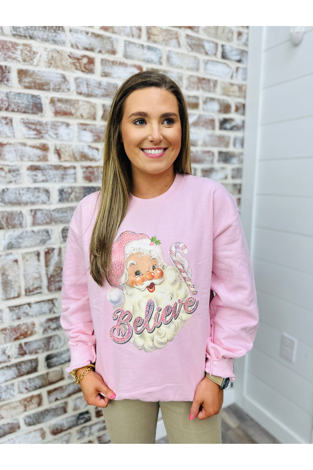Pink Santa Believe Spangle Sweatshirt
