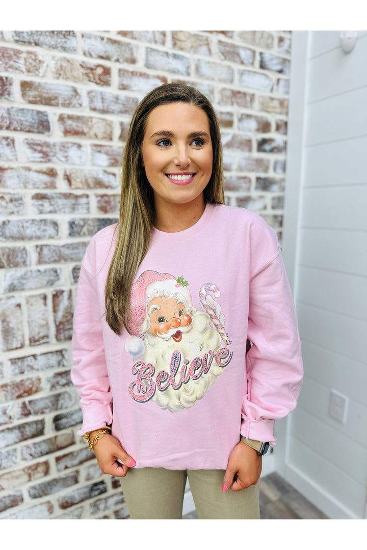 Pink Santa Believe Spangle Sweatshirt
