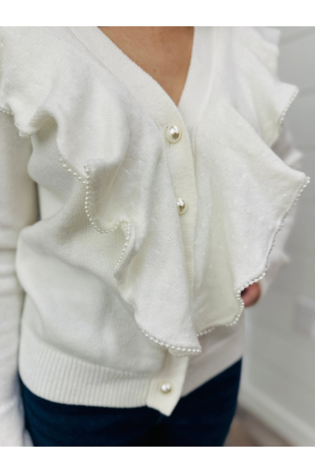 Pearl Ruffle Detail Top