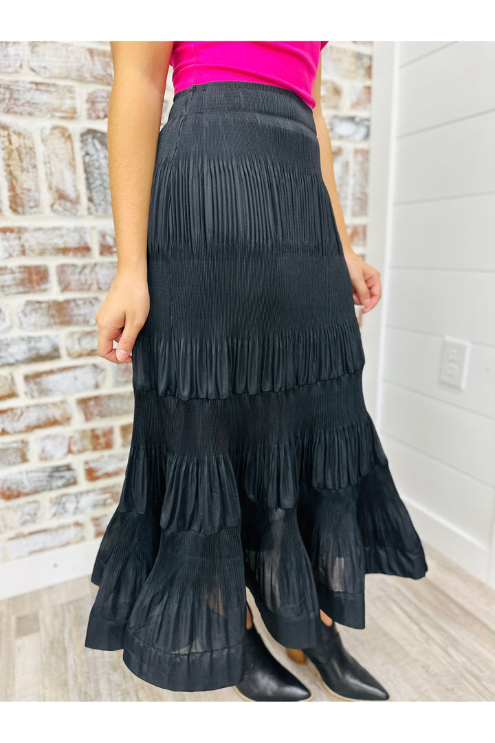 Black Pleated Midi Skirt