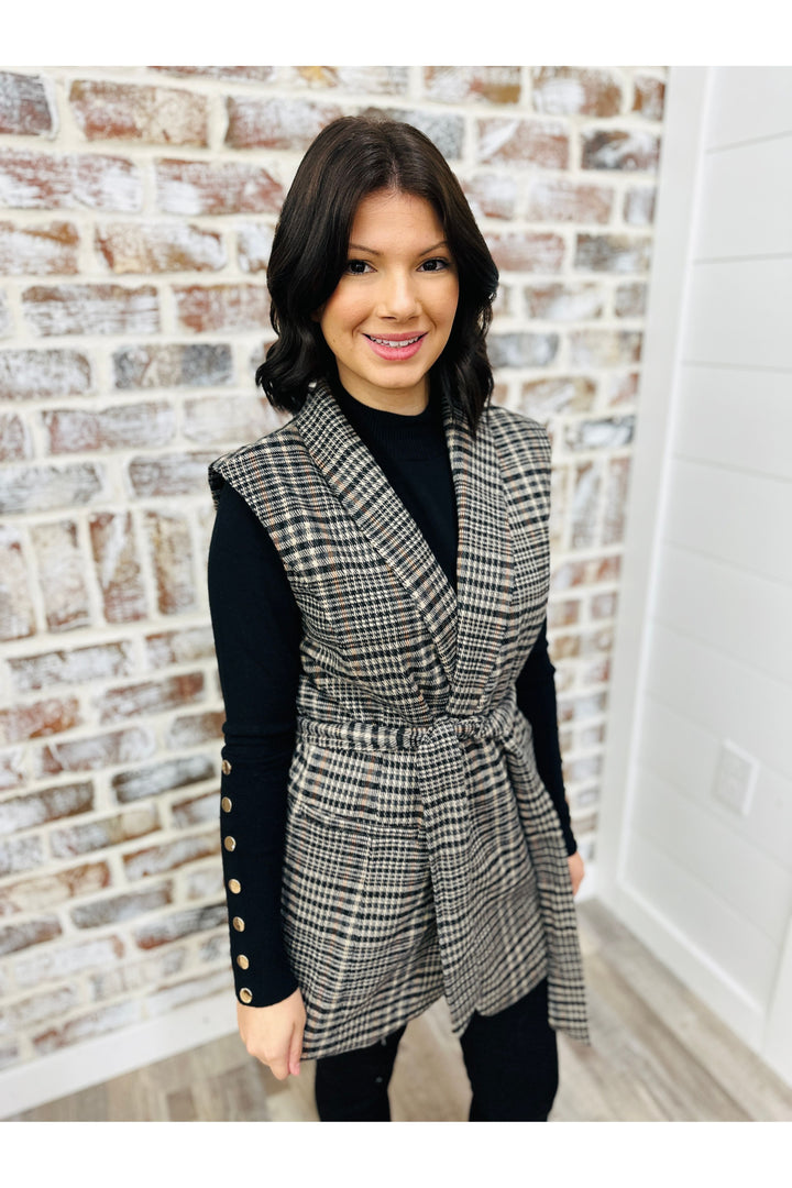 Plaid Pattern Front Tie Vest