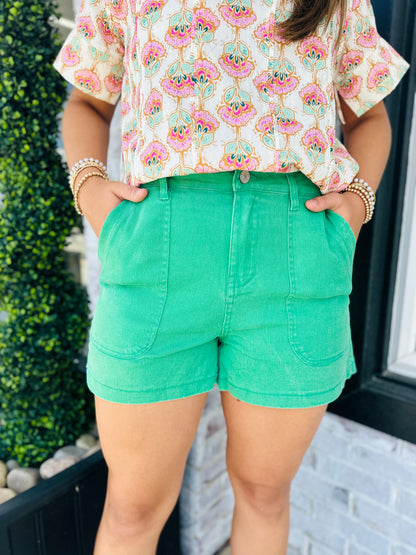 High Waisted Green Shorts