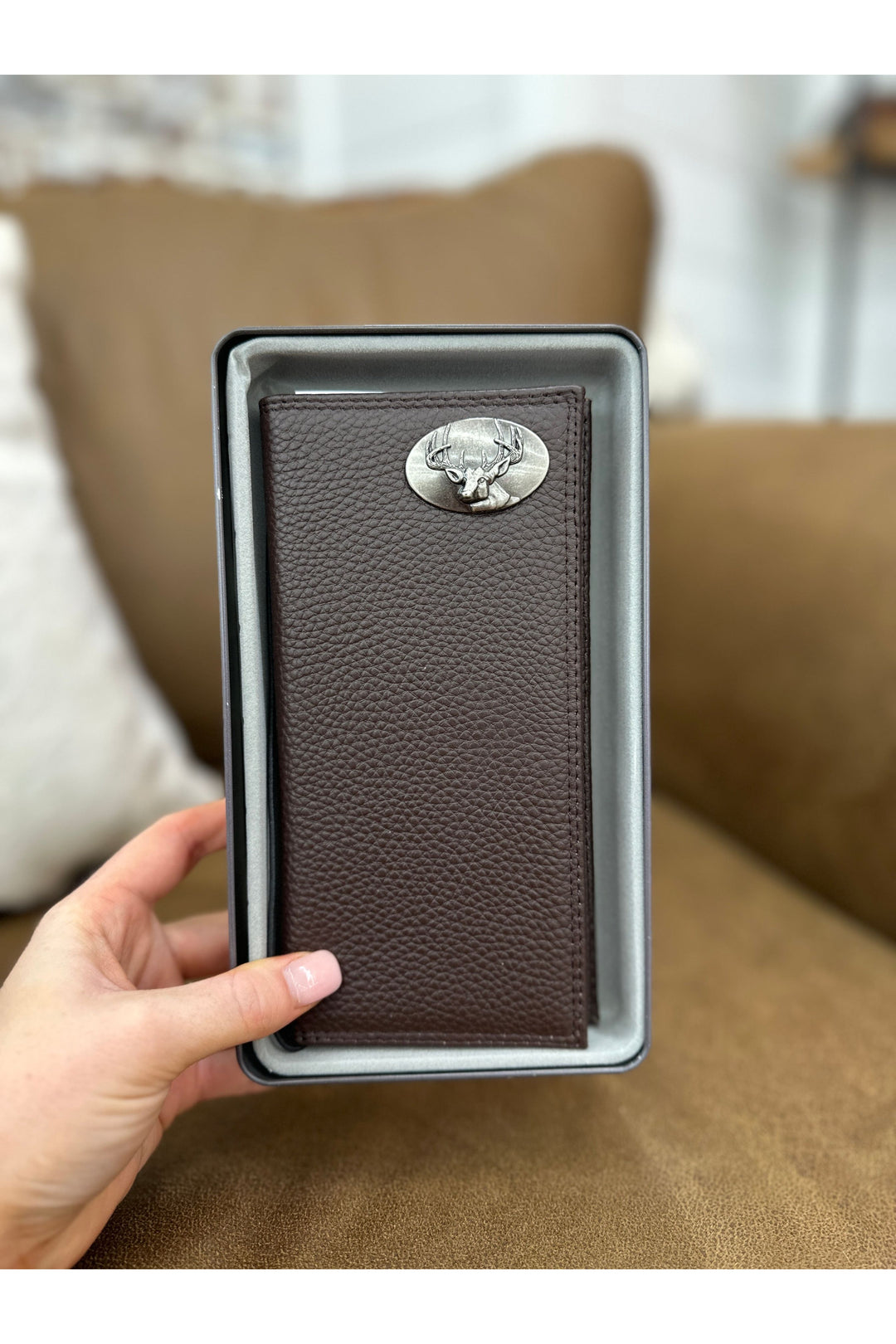 Long Leather Brown Pebble Wallet