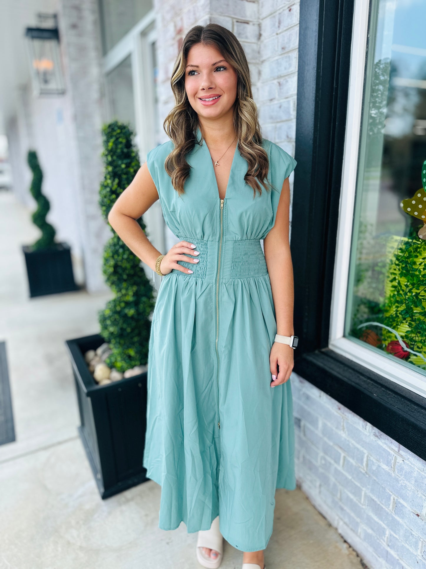 Desert Sage Zip Midi Dress