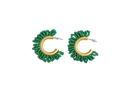 Green BEADED HOOP EARRINGS