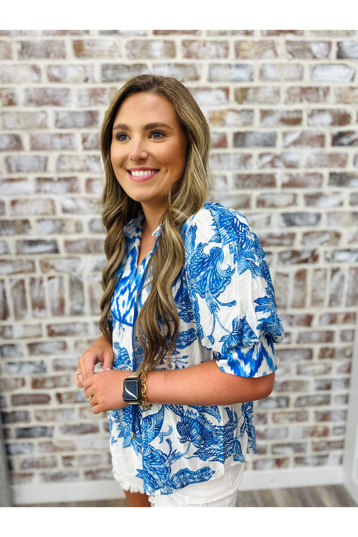 Blue Aztec Designs Top